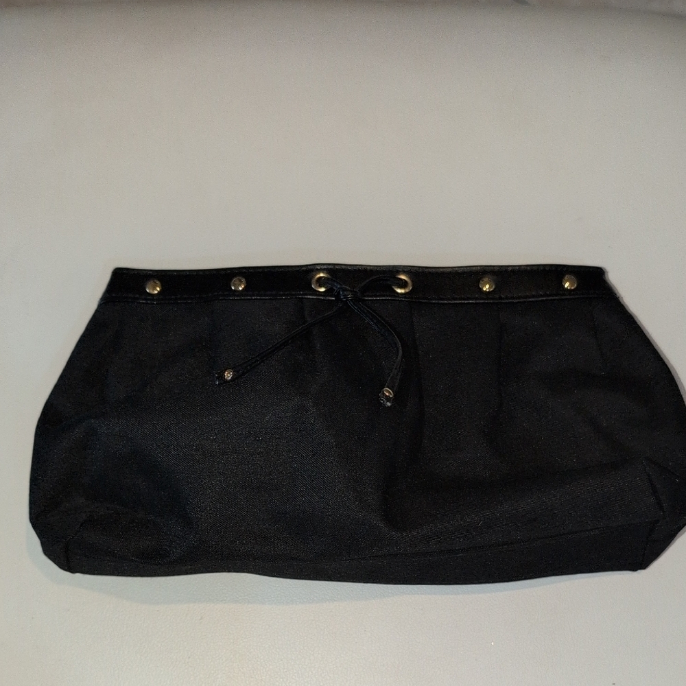 Yves Saint Laurent Black Satin Pouch with Gold Details